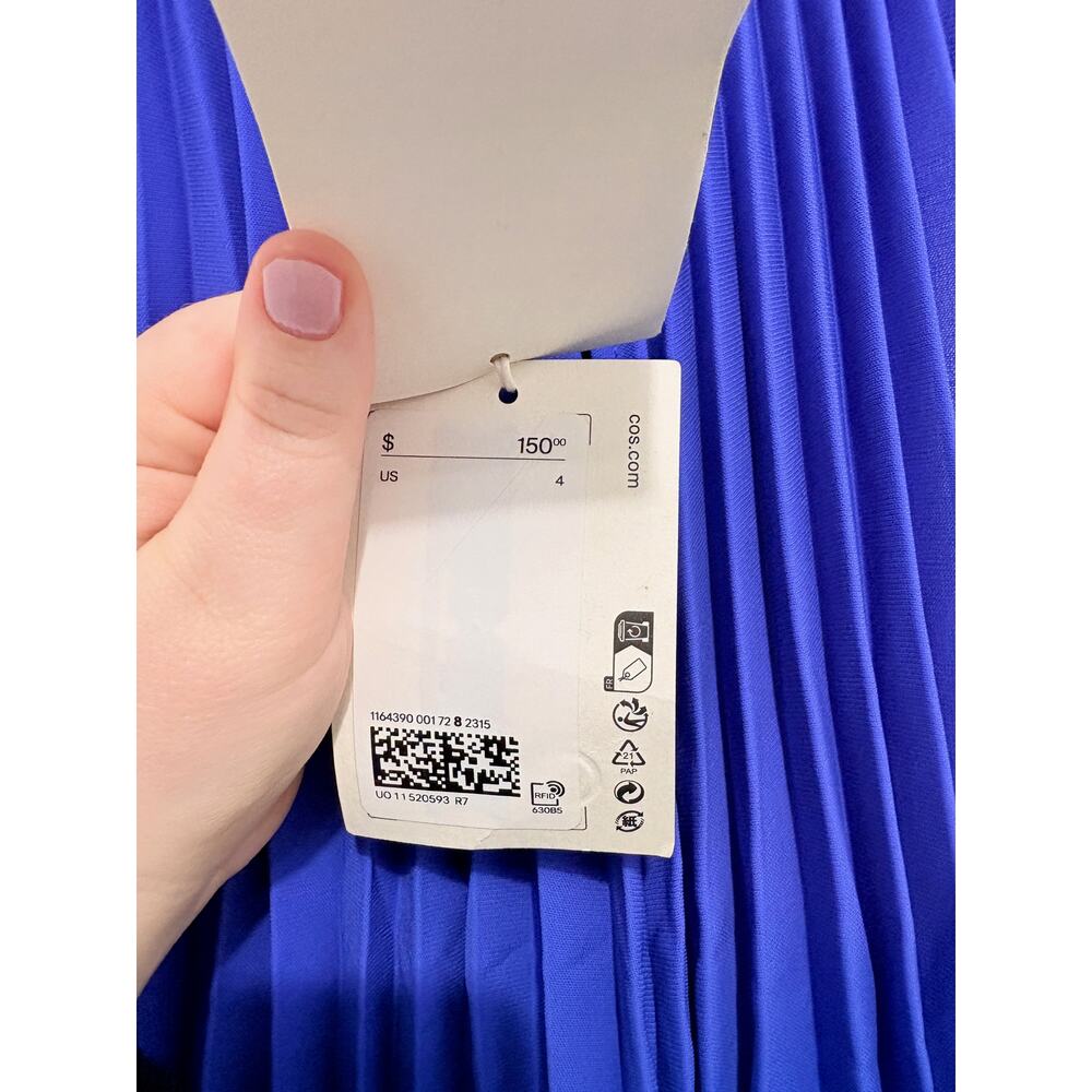 NWT COS Pleated Halterneck Midi Dress Sz 4 Cobalt Blue Wedding Guest Glam - Picture 7 of 9
